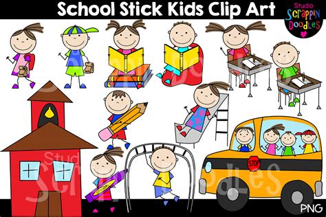 School Stick Kids Clip Art 356794 Illustrations