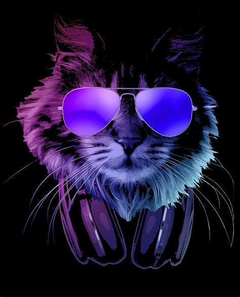 Cool Dj Furry Cat In Neon Lights Digital Art By Megan Miller Pixels