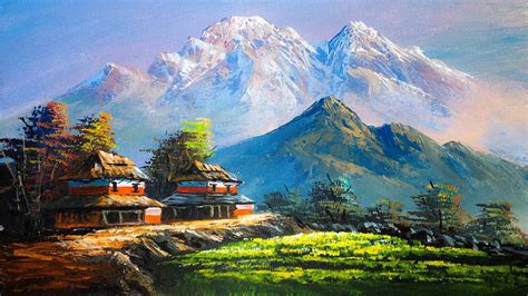 Nepali Painting Beautiful Nepali Village Landscape Painting Scenery