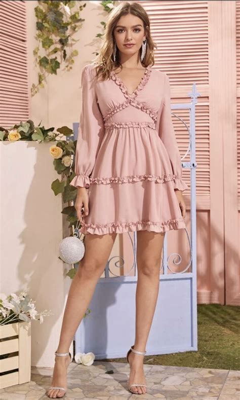 Shein Blush Pink Frill Trim Dress Womens Fashion Clothes Dresses