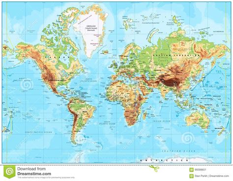 Detailed Physical World Map Stock Vector Illustration Of Europe