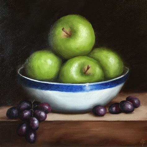 Bowl Of Apples Original Oil Painting Fruit Bowl Drawing Fruit