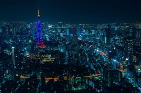 japan tokyo city cityscape night city lights tower tokyo tower hd wallpaper