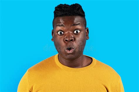 Omg Closeup Portrait Of Shocked Young African American Man Stock Photo