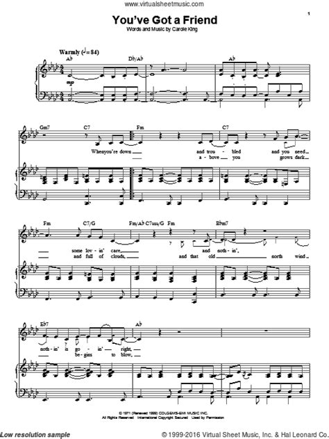 King Youve Got A Friend Sheet Music For Voice And Piano Pdf Alto