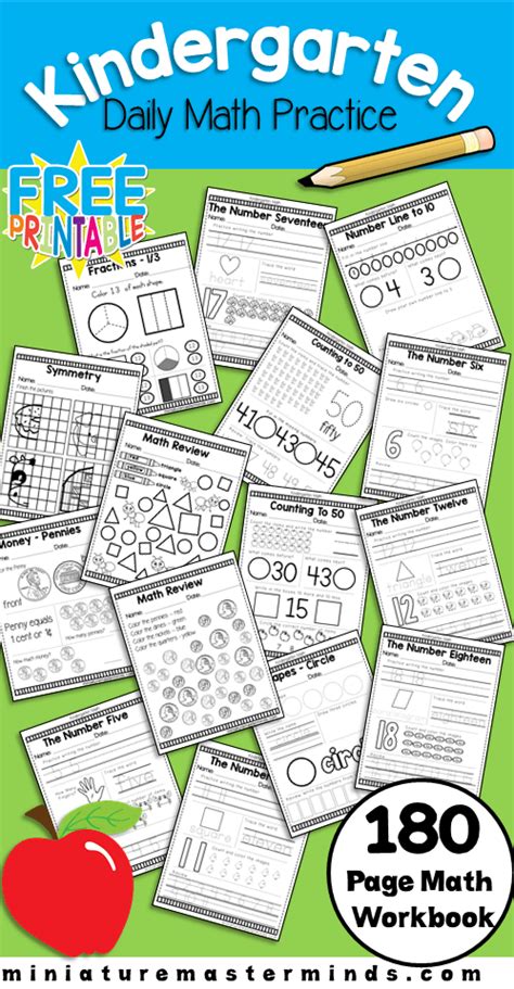 Kindergarten Daily Math Practice Worksheets - 180 Page Work Book ⋆