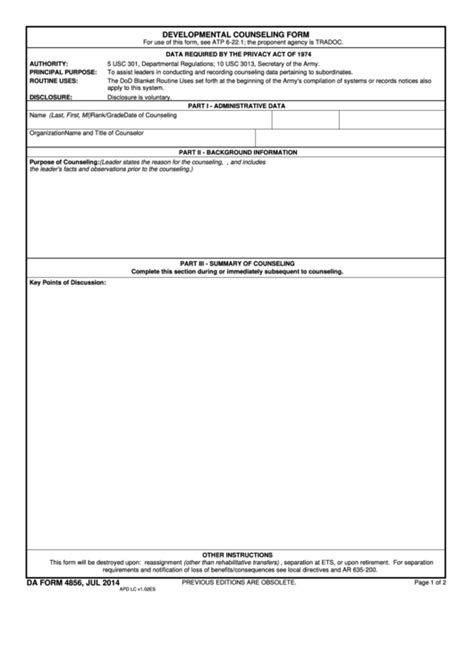 Fillable Da Form 4856 Developmental Counseling Form
