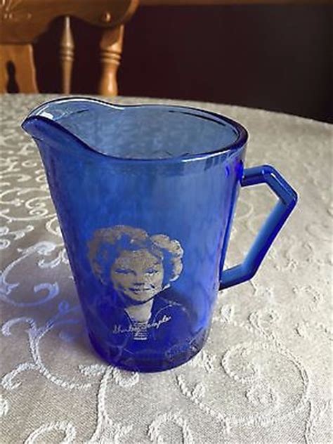 Vintage Shirley Temple Blue Cobalt Pitcher Hazel Atlas Glass Antique