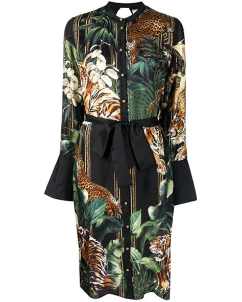 Camilla Easy Tiger Print Open Back Silk Dress In Black Green Lyst Uk