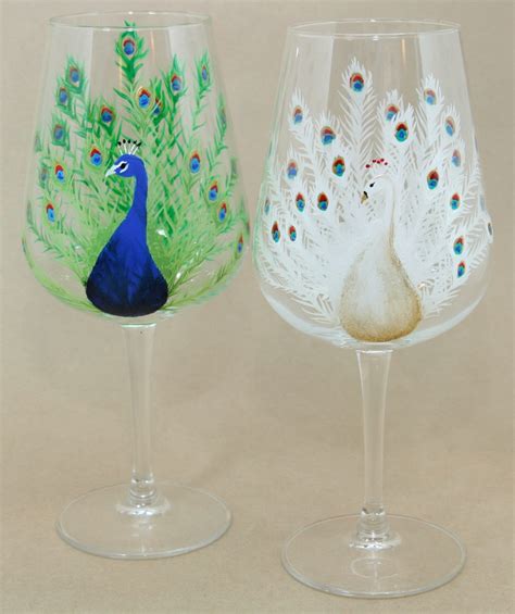 Peacock Hand Painted Wine Glass By Caitibethdesigns On Etsy