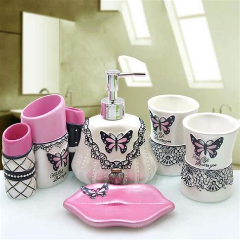 Try putting a motivational quote or play with some notes. Romantic Creative Pink Butterfly Shaped 5-Pieces Bathroom ...