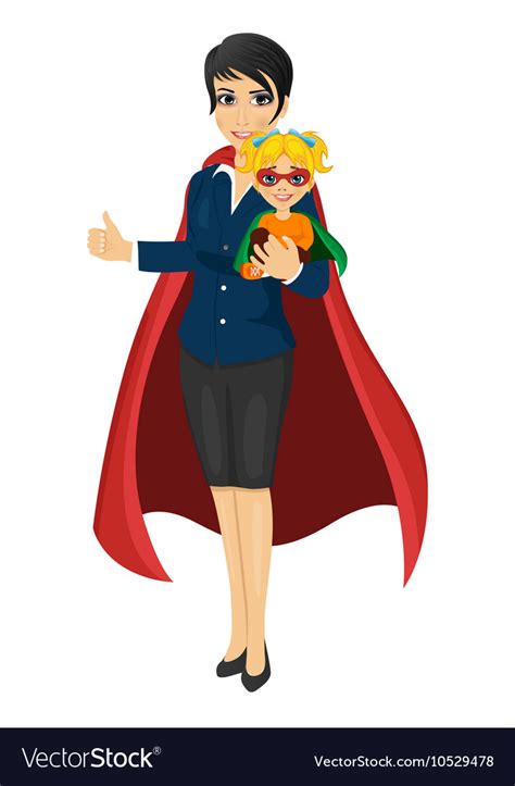 Super Hero Mom Holding Her Daughter Royalty Free Vector
