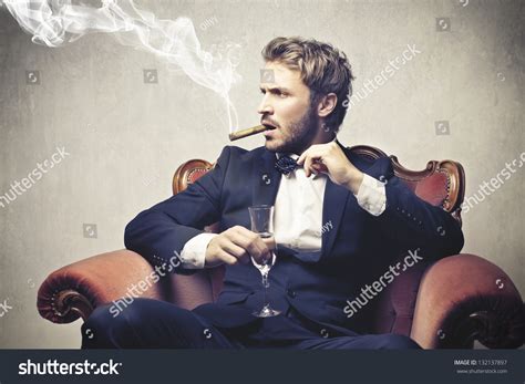 Boss Smokes Cigar Glass Champagne Stock Photo 132137897 Shutterstock