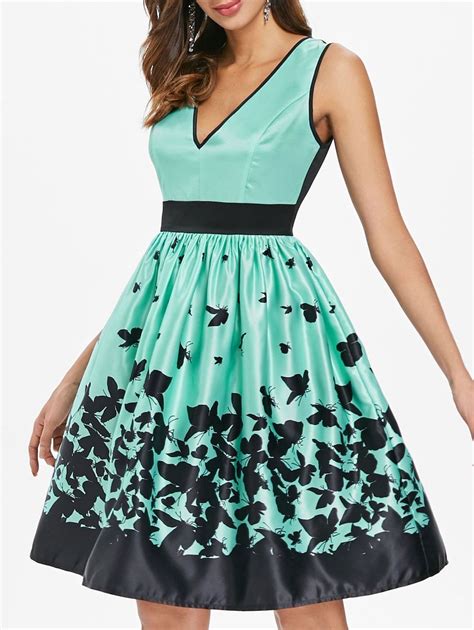 A Line Sleeveless Butterflies Dress Butterfly Dress Vintage Dresses Flare Dress