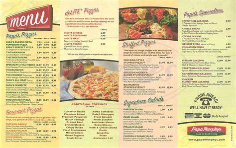 Remove plastic wrap, baking instructions and cream cheese frosting cup. Papa Murphys Take N Bake Pizza Big Menu - Clovis ...