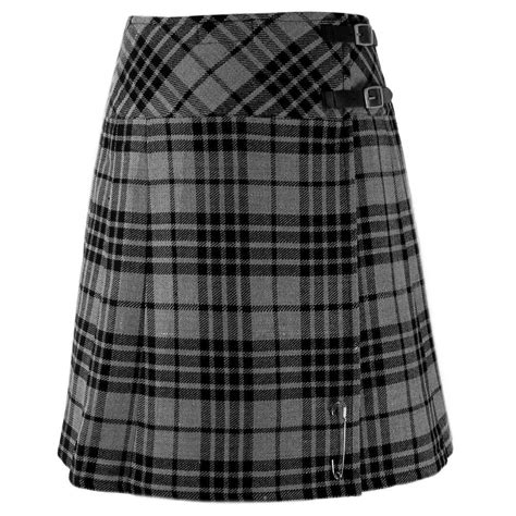 Ladies Knee Length Highland Gray Modern Kilt Tartan Plated Scottish Kilt