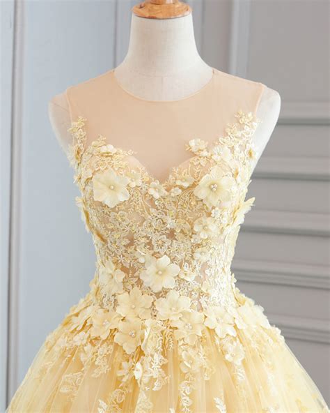Spring Yellow Lace Customize Long A Line Senior Prom Dress Long Lace