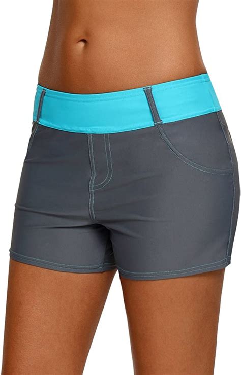 Laus Womens Swim Shorts Contrast Color Boy Style Swimming Trunks