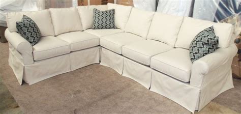 Awesome White Slip Covered L Shaped Sectional Sofa Combined Gray Scale Cushions As Well As Sofa
