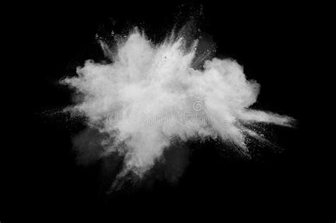 Bizarre Forms Of White Powder Explosion Cloud Against Black Background