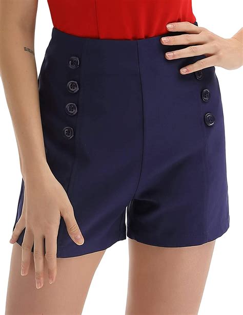 belle poque women high waist stretch shorts vintage button sailor shorts bp849 at amazon women s