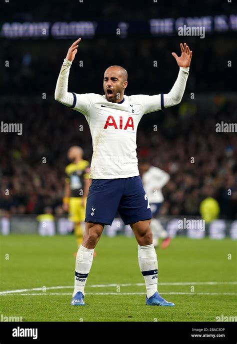 Tottenham Hotspurs Lucas Moura Celebrates Scoring Hi Res Stock