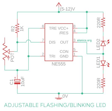 Flashing Led Using 555 Timer Circuit Diagram