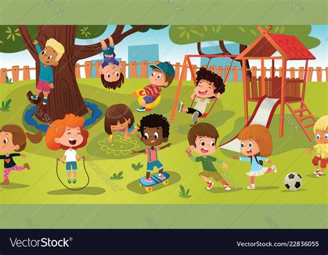 Group Of Kids Playing Game On A Public Park Or Vector Image