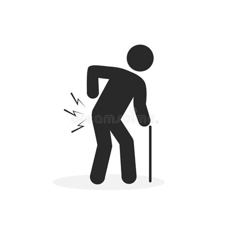 Elderly Man With A Cane And Back Injury Pain Vector Icon Isolated On