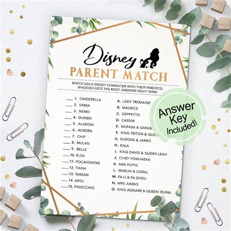 Disney Parent Match Baby Shower Game Printable Baby Shower Etsy 126630