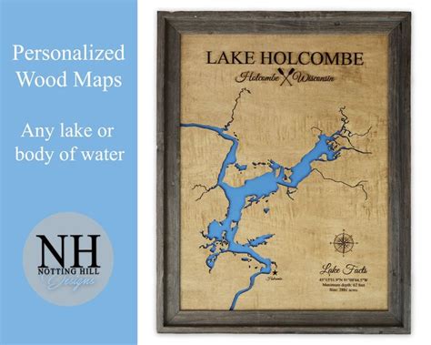 Lake Holcombe Lake House Decorcustom Wood Map Depth Map Wood Map