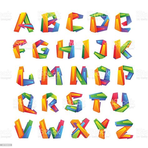 Colorful Alphabet Letters In Low Poly Style Stock Illustration