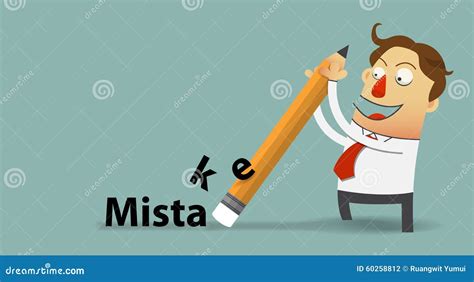 Businessman Removing Mistake With His Eraser In Flat Design Cartoon