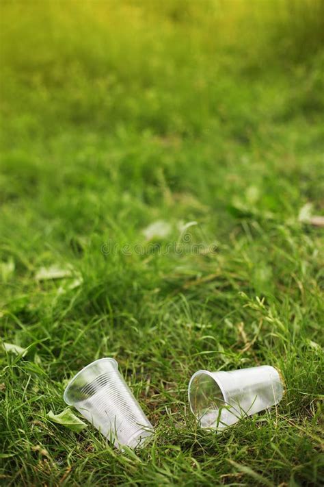 Trash Over Nature Rubbish Among Bushes And Trees In Littered Park Stock