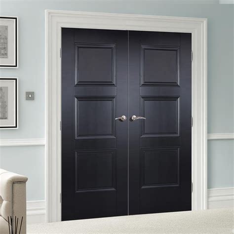 Amsterdam 3 Panel Black Primed Fire Door Pair 12 Hour Fire Rated