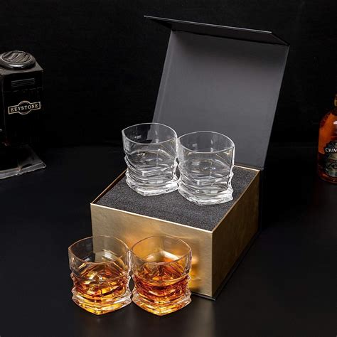 Kanars Whisky Glasses Set Of 4 No Lead Crystal Whiskey Tasting Tumbler 300 Ml Unique Elegant