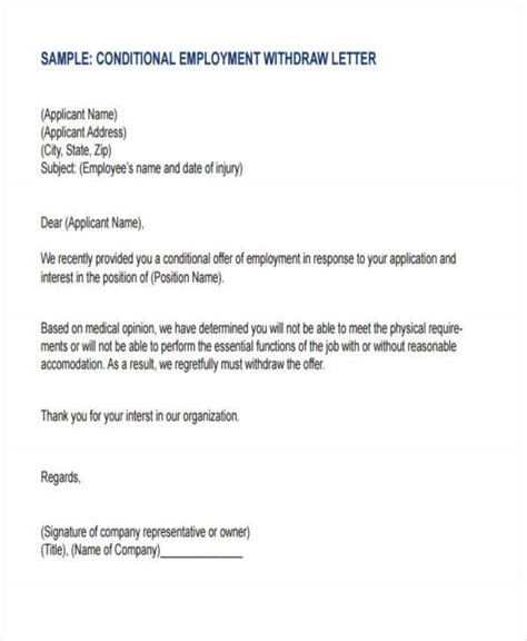 Sample Letter Withdrawing Job Offer