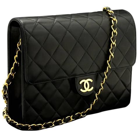 Chanel Chain Shoulder Bag Clutch Black Quilted Flap Lambskin For Sale