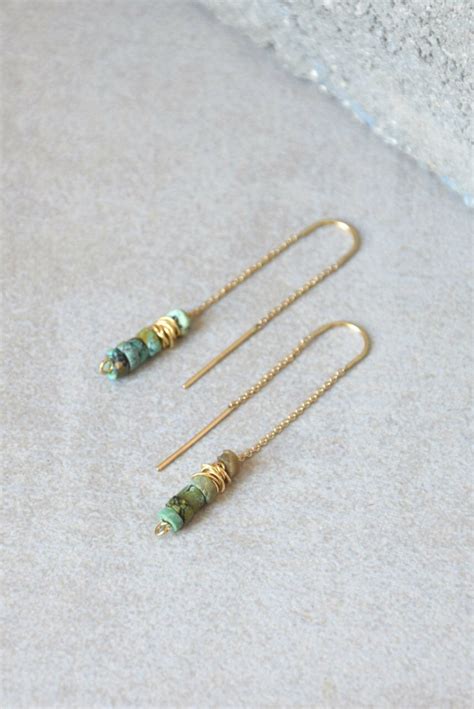 Turquoise Earrings Gold Threader Earrings By Closeupjewelry