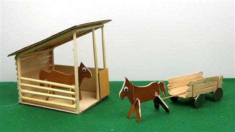 Diy Horse Stables And Cart Easy Popsicle Stick Crafts Youtube Craft