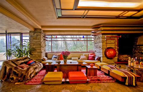 Cushions And Pillows Fallingwater Living Room Interior Frank Lloyd