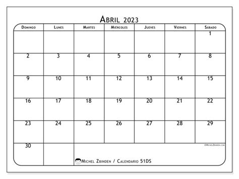 Calendario Abril De 2023 Para Imprimir “51ds” Michel Zbinden Ve