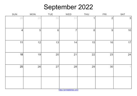 Blank September Calendar Template 2022 Printable Word Searches