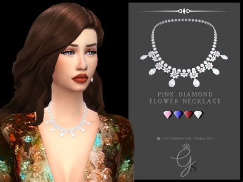 Pink Flower Diamond Necklacetab Glitterberry Sims On Patreon Sims
