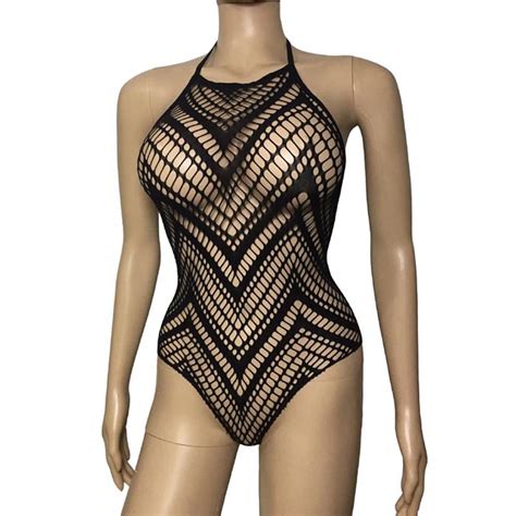 Sexy Lingerie Women Hollow Out Stripe Skinny Seamless Mesh Fishnet