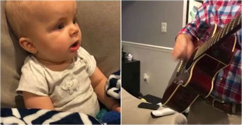 Baby Hears His Dad Playing Guitar For The First Time And Smiles