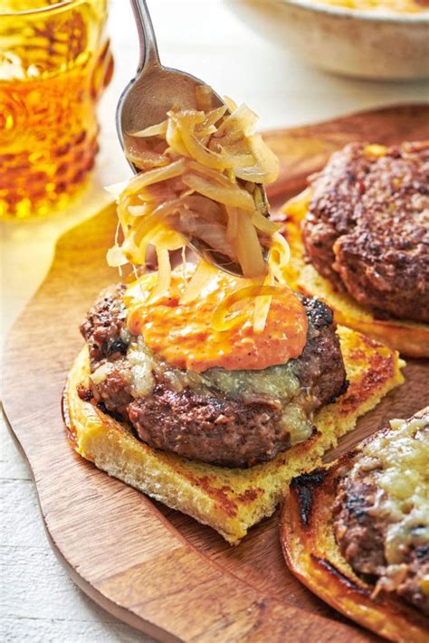 Spanish Lamb Burgers With Romesco Sauce And Caramelized Onions Recipe