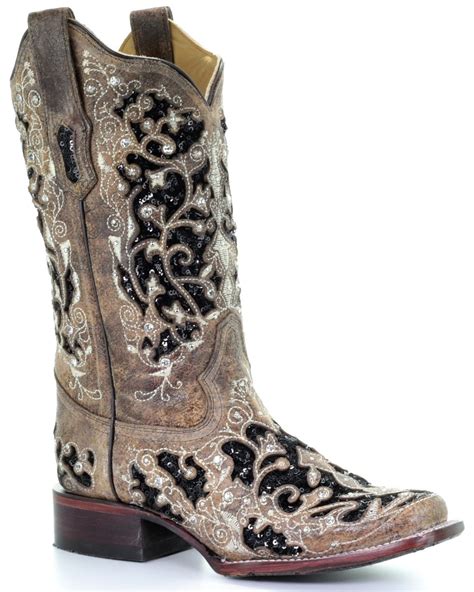 Corral Womens Black Sequin Inlay Western Boots Square Toe Boot Barn