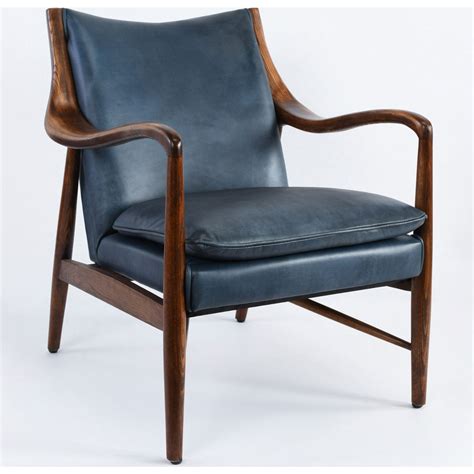 Classic Home 53004301 Kiannah Club Chair In Blue Top Grain Leather And Wood