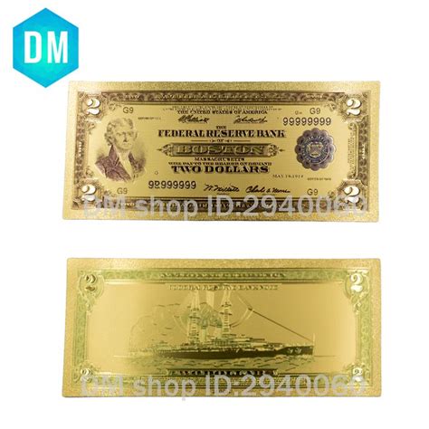 Newst 1928 Year 24k Gold Banknotes Fake Money Usa Foil Bills 2 Dollars World Colored Money